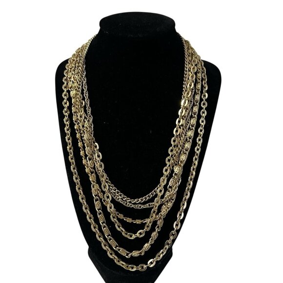 Gold Tone Multi-Strand Cascade Necklace Made In Germany 10" Vintage - Picture 1 of 9